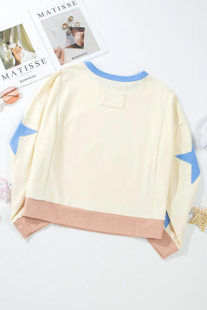 Star Contrast Round Neck Long Sleeve Sweatshirt