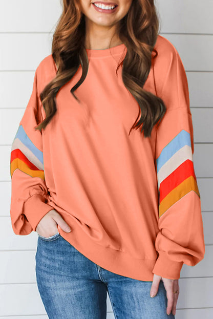 Moonlight Jade Patchwork Drop Sleeve Loose Sweatshirt