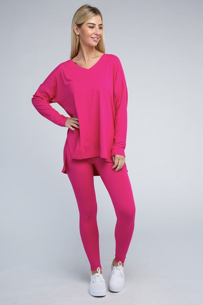 BRUSHED DTY MICROFIBER LOUNGEWEAR SET