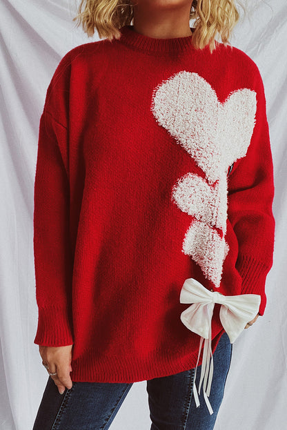 Racing Red Love Jacquard Bow Knitted Sweater