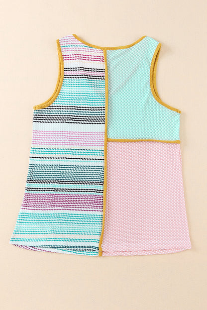 Multicolor Contrast Trim Color Block V Neck Tank Top