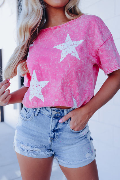 Pink Vintage Star Printed Mineral Wash Tee