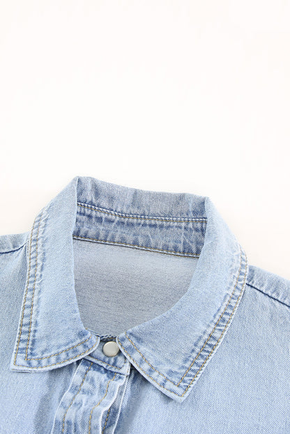 Gray Button Up Short Sleeve Denim Shirt Dress