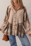 Oatmeal Boho Floral Plaid Patchwork Waffle Knit Distressed Jacket