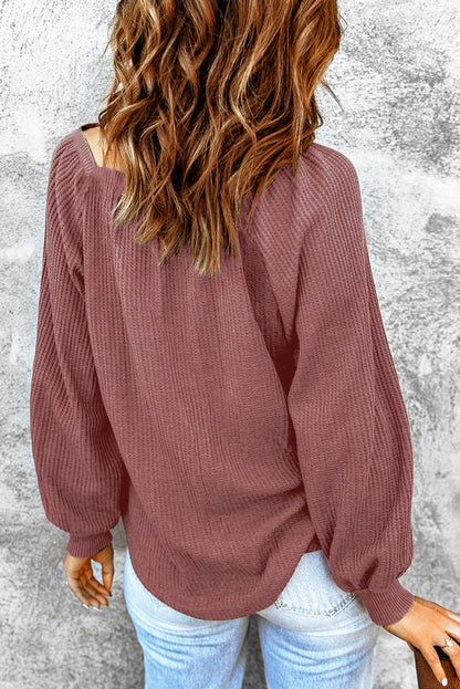 Apricot Waffle Texture Square Neck Pullover Top