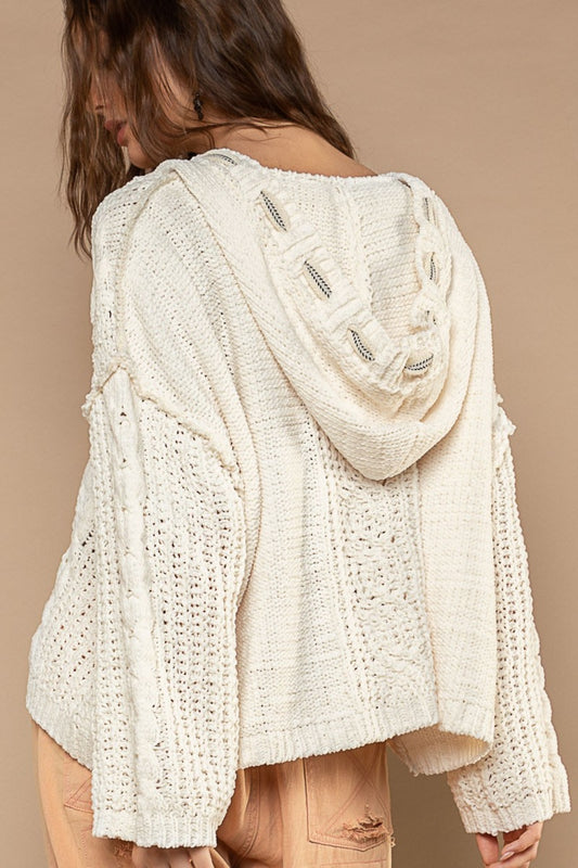 POL Cable Knit Hooded Chenille Sweater