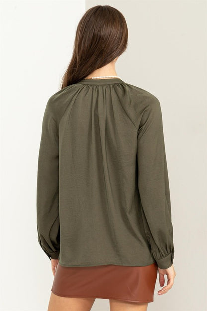 TRY TO KEEP UP LONG SLEEVE RUFFLED BLOUSE