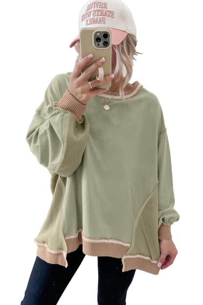 Wild Wind Colorblock Waffle Patchwork Oversize Sweatshirt