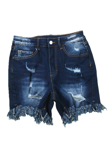 Distressed Skinny Fit High Waist Denim Shorts