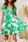 Green Floral Print V-Neck Ruffle Hem Ruched Empire Waist Dress