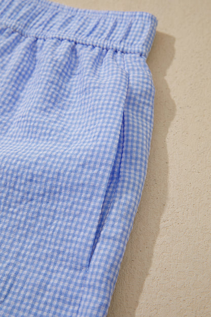 Green Gingham Plaid Button Detail Lace Trim Boxer Shorts
