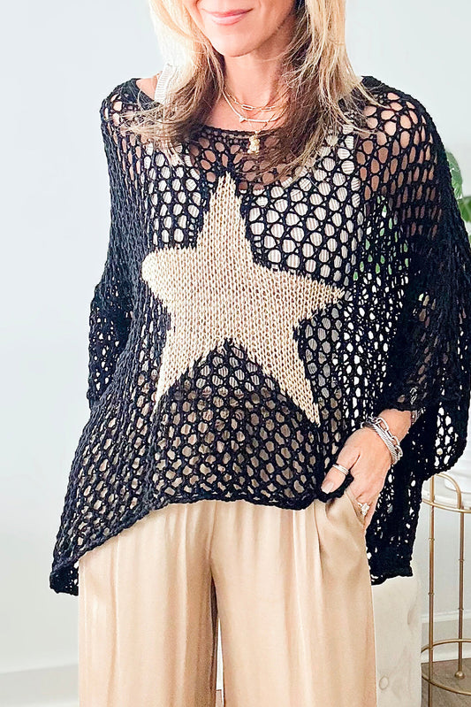 Black Star Hollow Knitted Oversized Summer Tee