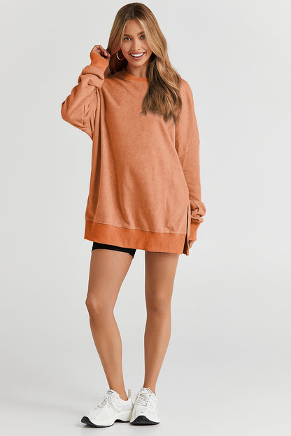 Khaki Drop Shoulder Ribbed Trim Oversized Sweatshirt