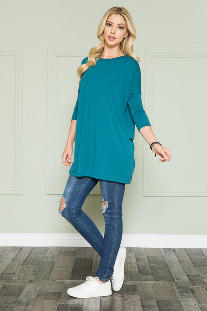 Plus Size Solid Long Sleeve Tunic Top