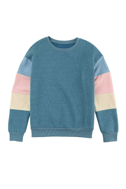 Rosy Color Block Casual Drop Sleeve Sweatshirt