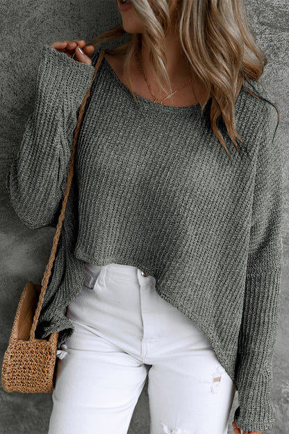 Gray Basic Slouchy Dolman Sleeve Sweater