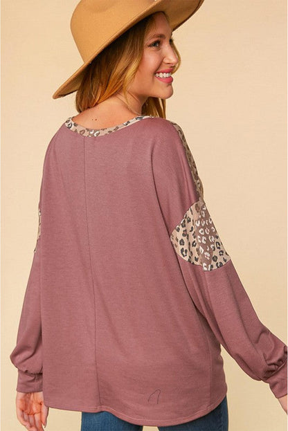 Leopard Print Patchwork Long Sleeve Top