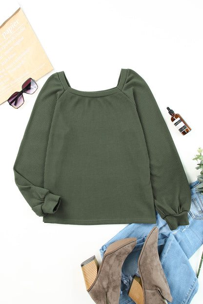 Apricot Waffle Texture Square Neck Pullover Top