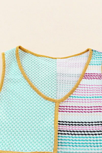 Multicolor Contrast Trim Color Block V Neck Tank Top