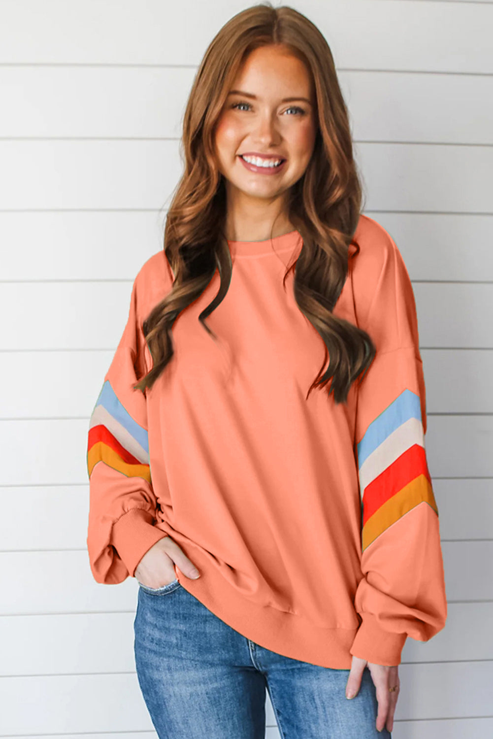 Moonlight Jade Patchwork Drop Sleeve Loose Sweatshirt