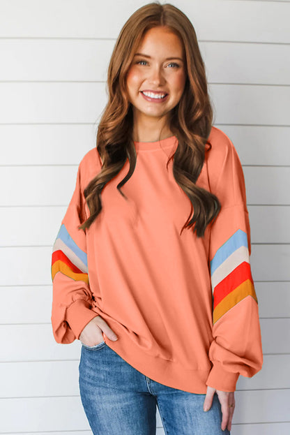 Moonlight Jade Patchwork Drop Sleeve Loose Sweatshirt