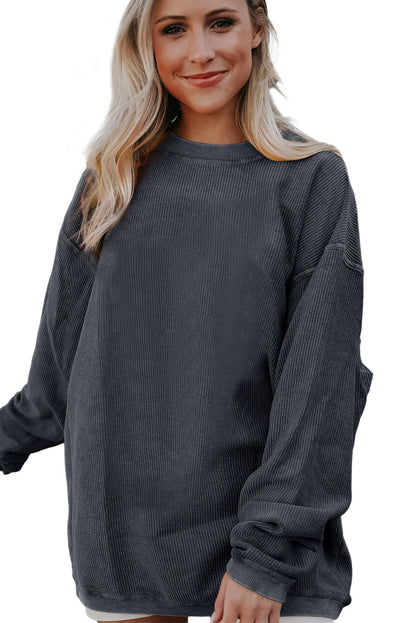 Orange Plain Drop Sleeve Rib-Knit Oversized Sweatshirt