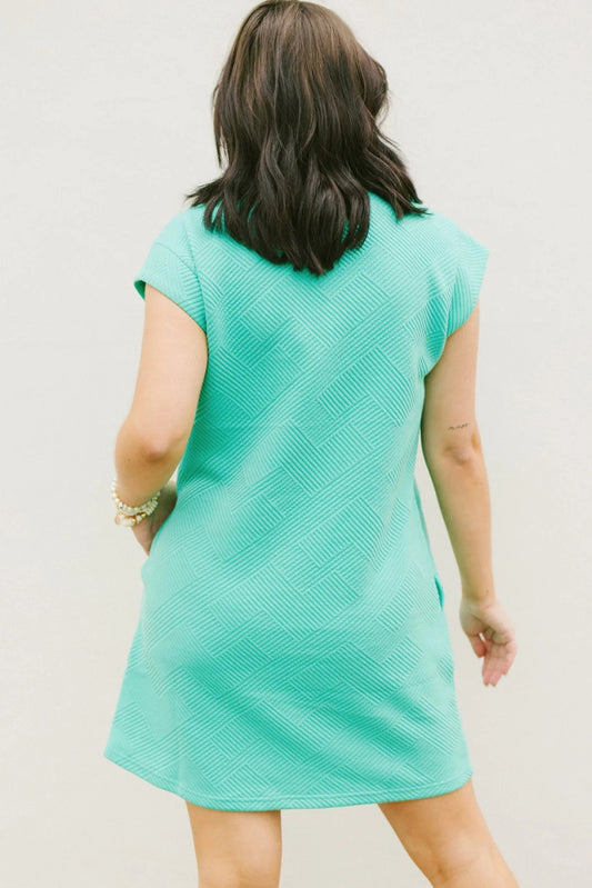 Mint Green Plain Textured Pocketed Mini Dress