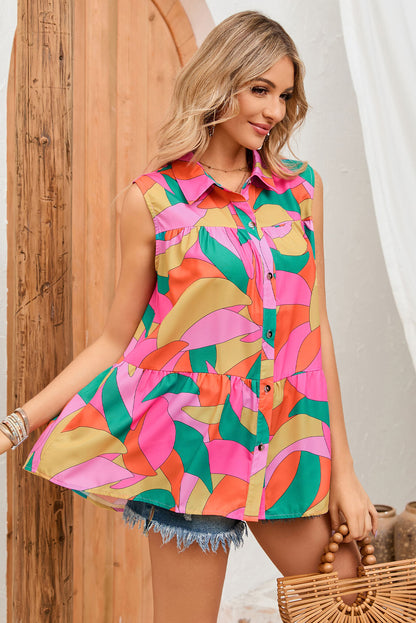 Multicolor Geometric Abstract Print Long Sleeve Shirt Dress