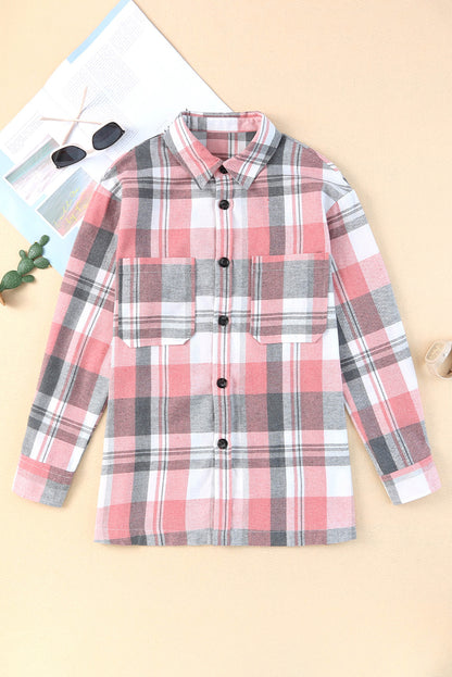 Pink Long Sleeve Collared Button Up Flannel Shirt