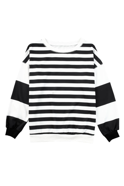 Blue Striped Casual Drop Shoulder Pullover Sweatshirt