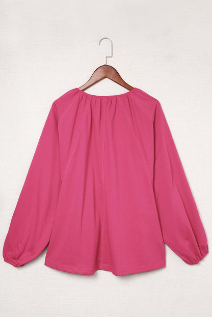 Rosy Casual Plicated Detail V Neck Blouse