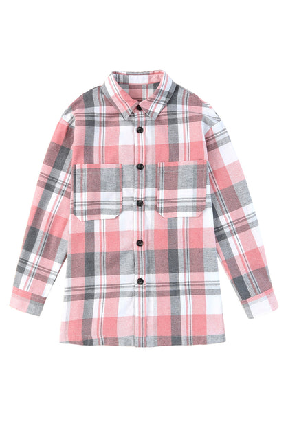 Pink Long Sleeve Collared Button Up Flannel Shirt