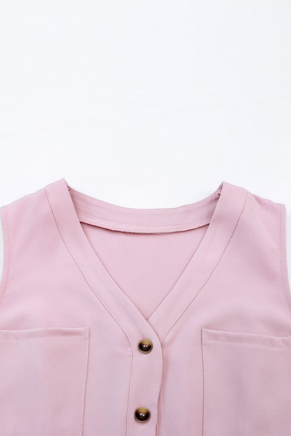 Pink Buttoned Sleeveless Cropped Jumpsuit With Sash