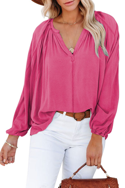 Rosy Casual Plicated Detail V Neck Blouse