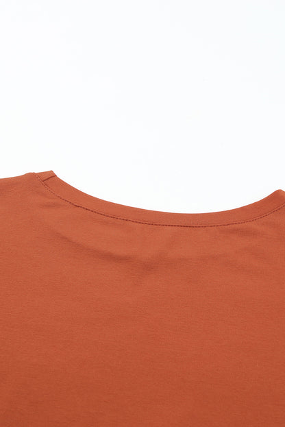 Orange Solid Color Casual Bishop Sleeve Blouse