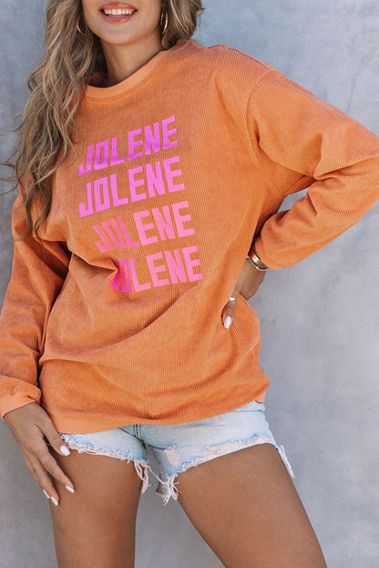 Orange Plain Drop Sleeve Rib-Knit Oversized Sweatshirt