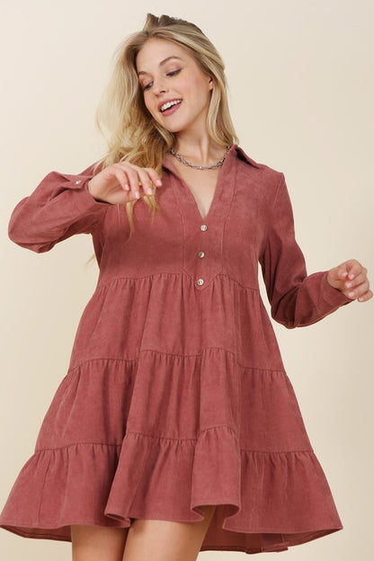 Corduroy tiered dress