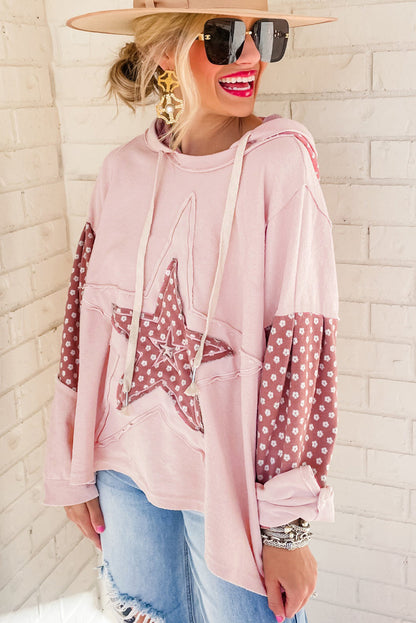 Delicacy Floral Patchwork Star Pattern Drawstring Hoodie