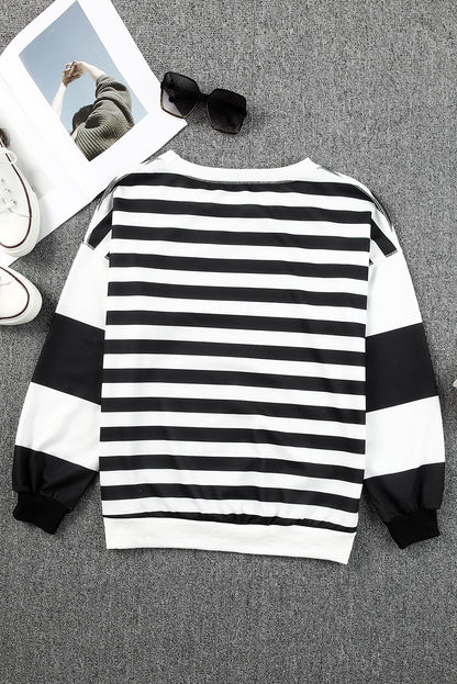 Blue Striped Casual Drop Shoulder Pullover Sweatshirt