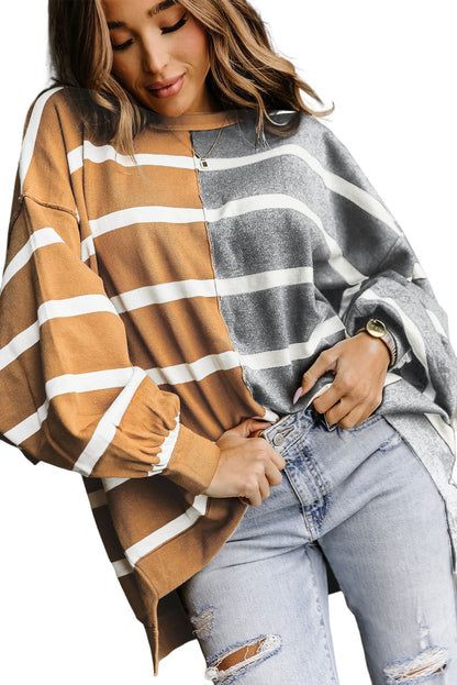 Contrast Striped Print Oversized Dropped Shoulder Top