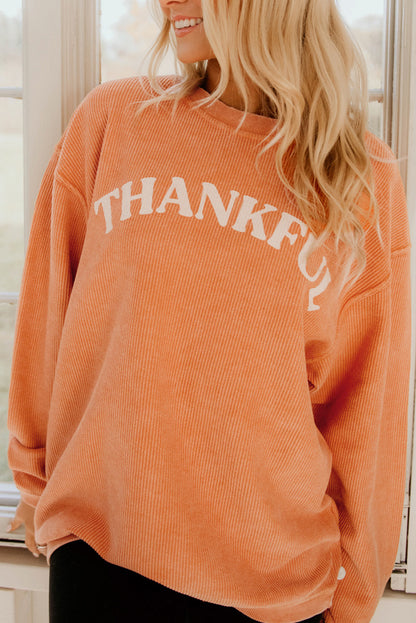 Orange Plain Drop Sleeve Rib-Knit Oversized Sweatshirt