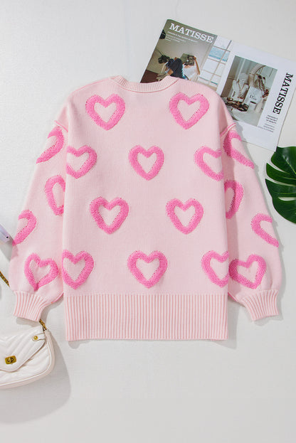 Pink Heart Shape Bubble Sleeve Baggy Sweater