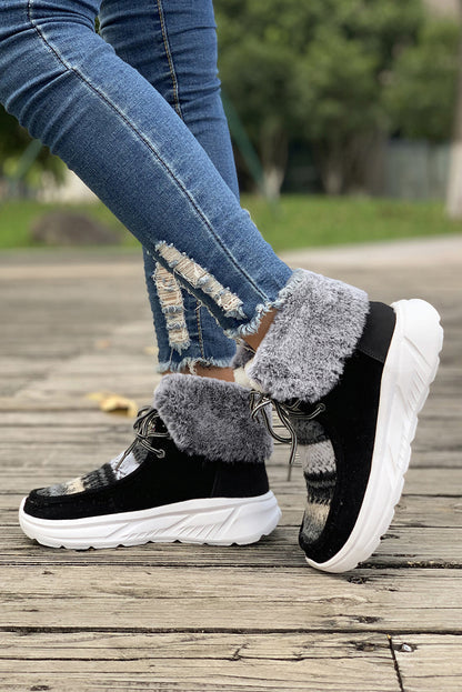 Black Striped Raw Hem Patchwork Lace Up Sneakers