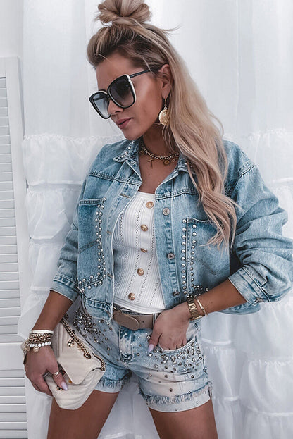 Rivet Studded Pocketed Denim Jacket