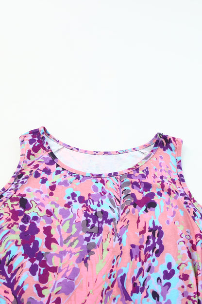 Multicolor Lavender Abstract Print Cold Shoulder Short Sleeve Blouse