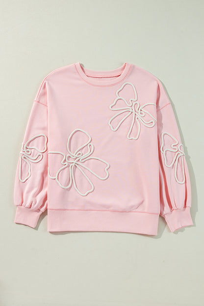 Light Pink Flower Pattern Drop Shoulder Loose Sweatshirt