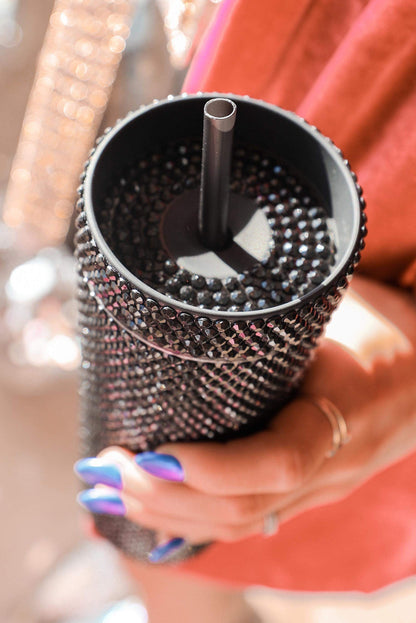 Silver 16oz Full Rhinestone Straw Tumbler