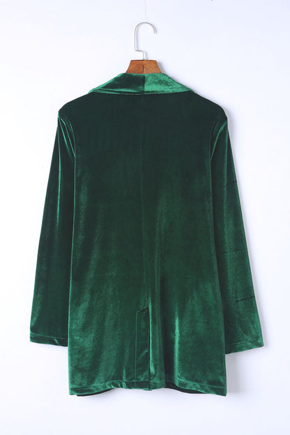 Green Lapel Collar Velvet Blazer with Flap Pockets