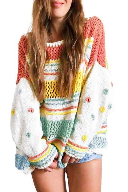 Multicolor Knitted Pullover Long Sleeve Cute Sweater