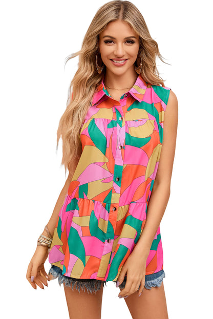 Multicolor Geometric Abstract Print Long Sleeve Shirt Dress